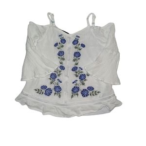 In Girl Embroidered Cold Shoulder Flower White Bell Sleeve Girls  Small (7-8)
